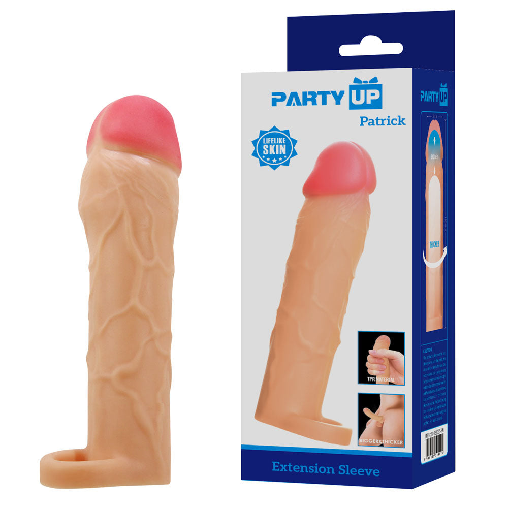 Party Up PATRICK 2 Inch Extender Sleeve - Flesh 2 Inch Penis Extender Sleeve with Ball Strap - BI-026255-PU