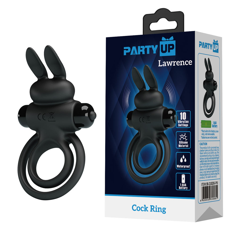 Party Up LAWRENCE Vibrating Cock Ring - Black Vibrating Cock & Balls Ring - BI-210206-PU