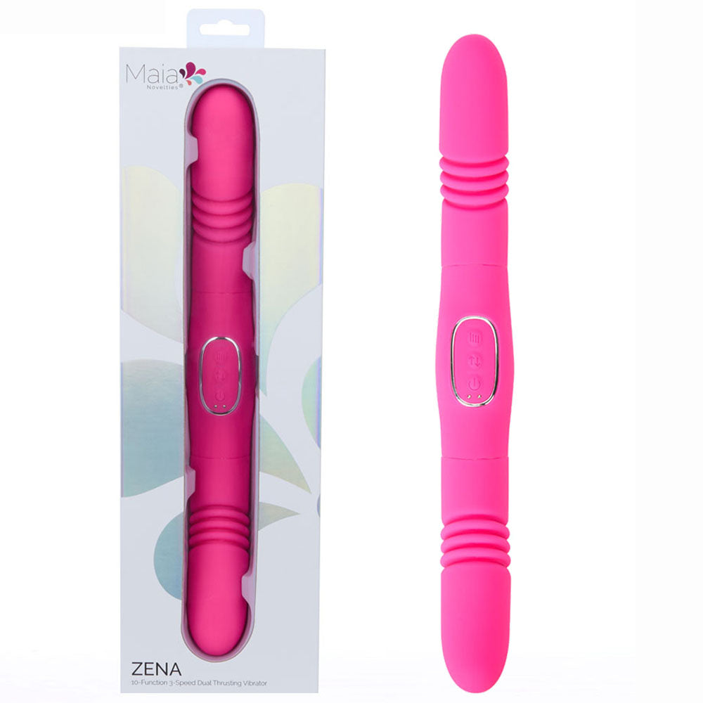 Maia ZENA - Pink - Pink 35.5 cm USB Rechargeable Dual Thrusting Double Ended Vibrator - BO-25-07-PINK
