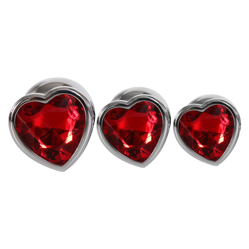 Adam & Eve Three Hearts Gem Anal Plug Set - Metallic Butt Plugs with Gem Bases - Set of 3 Sizes