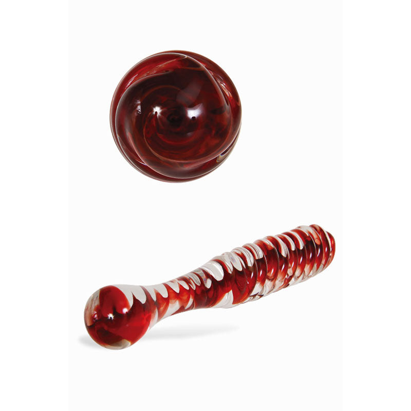 Adam & Eve Sweetheart Swirl Glass Dildo - Clear/Red Glass 22 cm Dildo