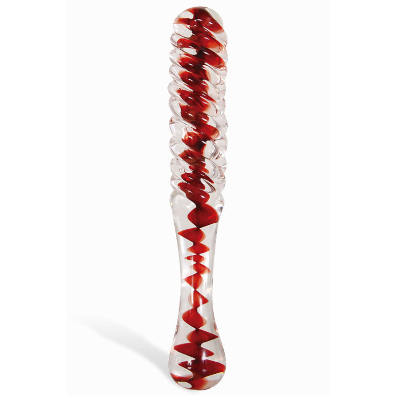 Adam & Eve Sweetheart Swirl Glass Dildo - Clear/Red Glass 22 cm Dildo