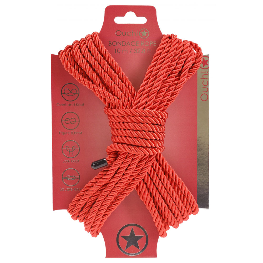 OUCH! Bondage Rope - 10 M - Red - Red Nylon Bondage Rope - 10 metre Length - OU1058RED