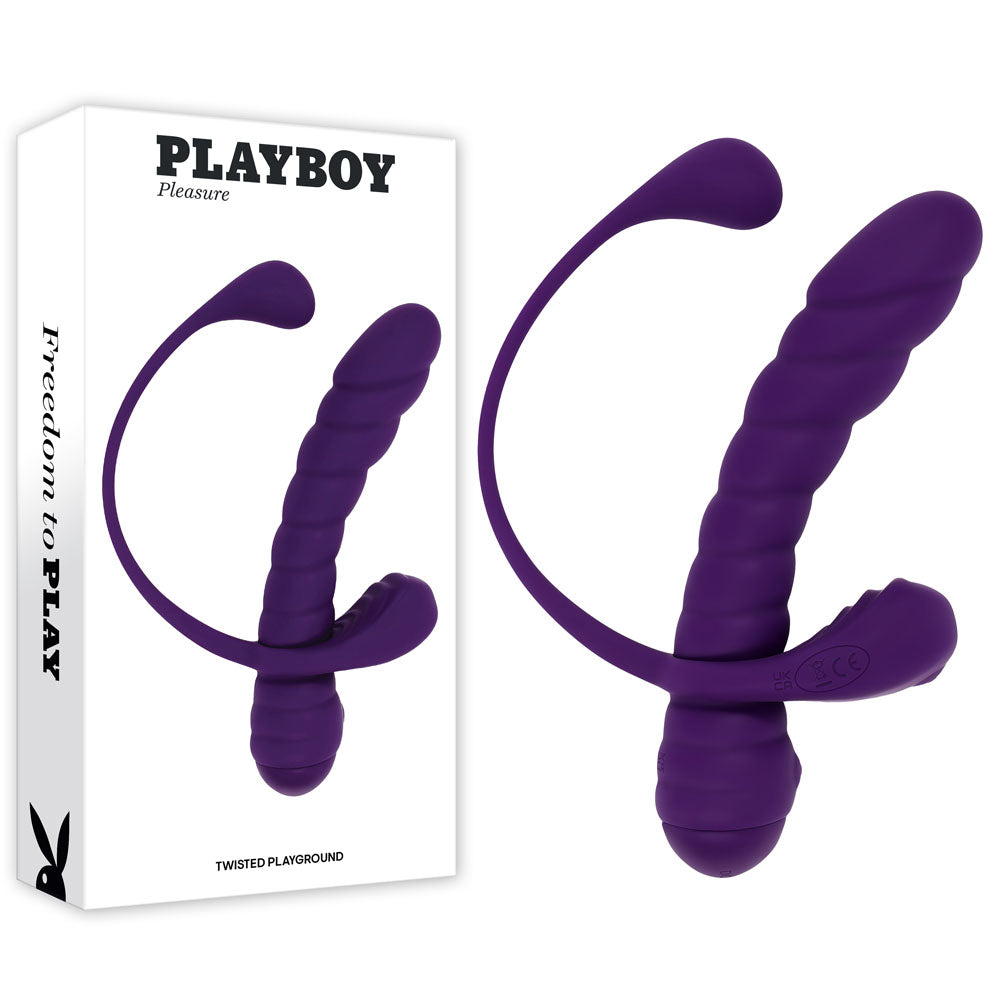 Playboy Pleasure TWISTED PLAYGROUND - Purple USB Rechargeable Vibrator and Cock Ring Kit - PB-RS-6657-2