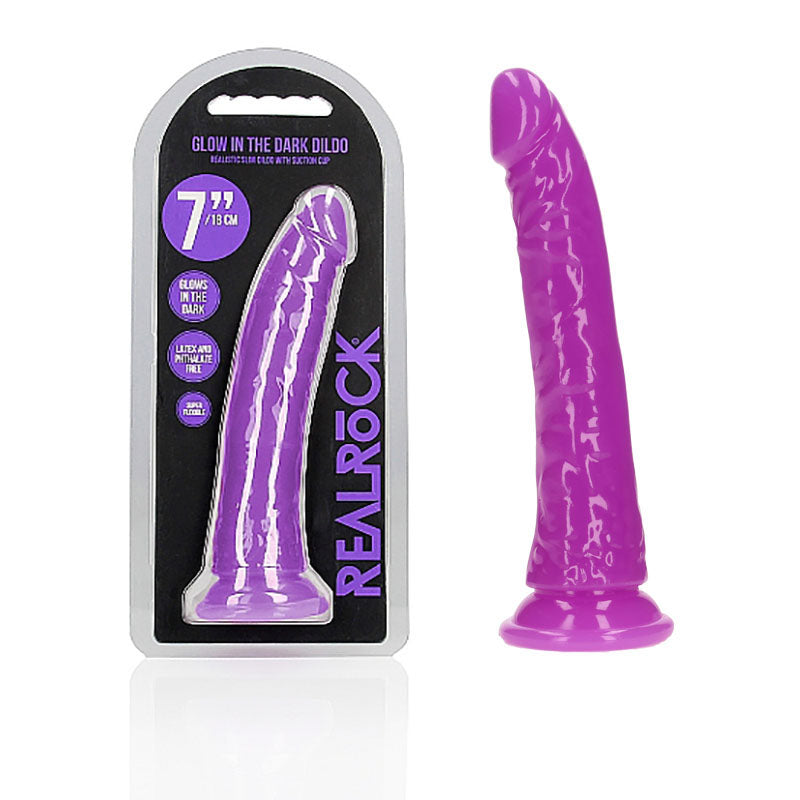 REALROCK 18 cm Slim Glow in the Dark Neon - Purple - Glow in Dark Purple 18 cm (7'') Dong - REA142GLOPUR
