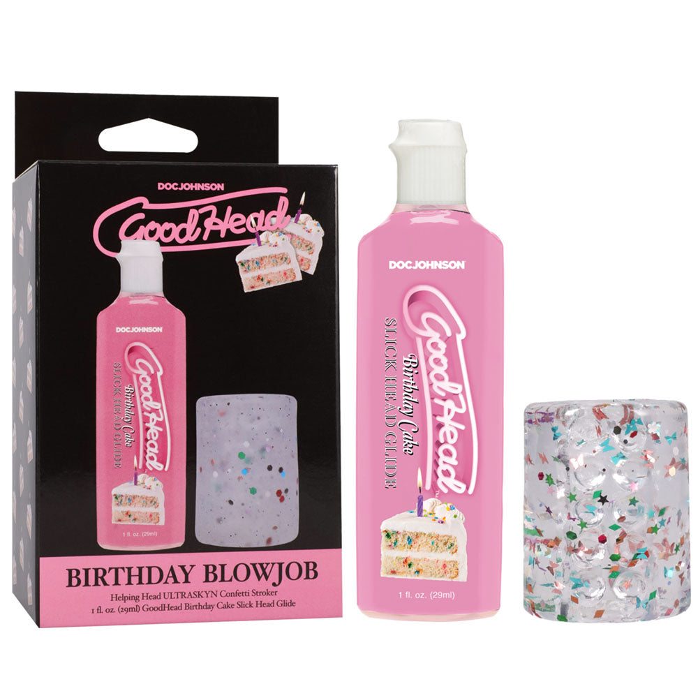 GoodHead Birthday Blowjob Kit - Birthday Cake GoodHead Glide with Helping Head Stroker - 1363-21-BX