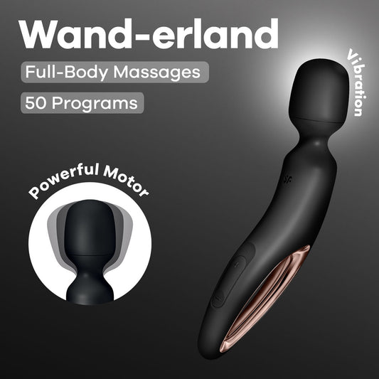 Satisfyer Wand-erland - Black - Black/Rose Gold USB Rechargeable Massage Wand - 4018584