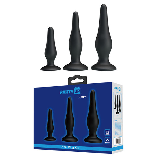 Party Up JERRY Butt Plug Set - Black Butt Plugs - Set of 3 Sizes - BI-014456H-PU