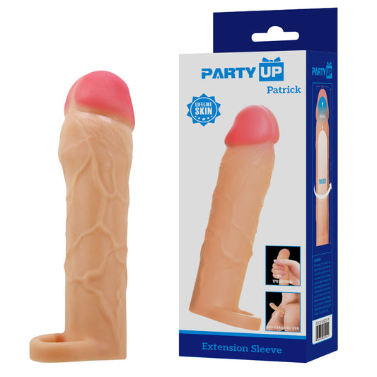 Party Up PATRICK 2 Inch Extender Sleeve - Flesh 2 Inch Penis Extender Sleeve with Ball Strap - BI-026255-PU