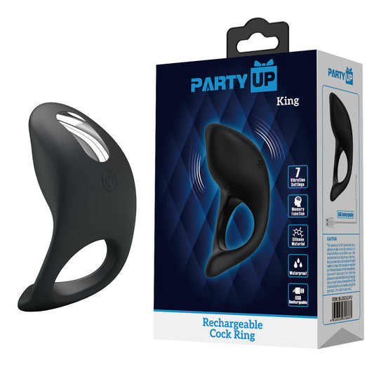 Party Up KING Rechargeable Cock Ring - Black USB Rechargeable Cock Ring - BI-210162-PU