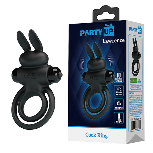 Party Up LAWRENCE Vibrating Cock Ring - Black Vibrating Cock & Balls Ring - BI-210206-PU