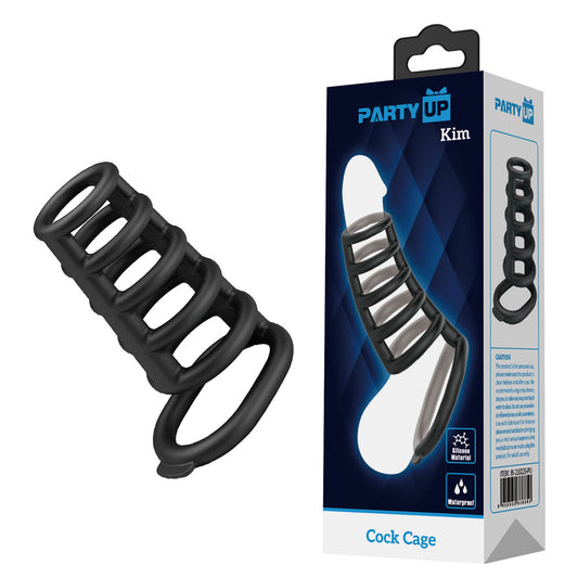 Party Up KIM Cock Cage - Black Cock Ring Cage - BI-210225-PU