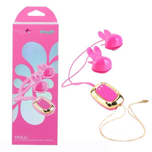 Maia MOLLI - Pink - Pink USB Rechargeable Vibrating Nipple Clamps & Necklace - BO-25-20-PINK