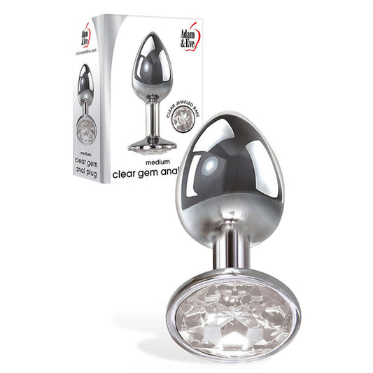 Adam & Eve Clear Gem Anal Plug - Medium - Metallic 8.2 cm Medium Butt Plug with Clear Gem Base - C656 2468