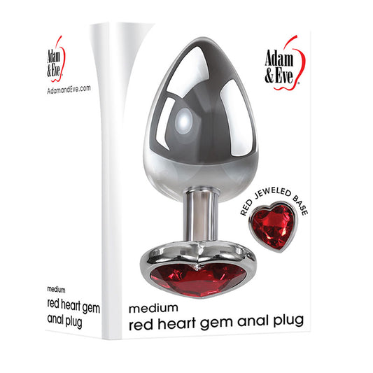Adam & Eve Red Heart Gen Anal Plug - Medium - Metallic 8.25 cm Butt Plug with Heart Gem Base - E161 8568