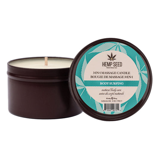 Hemp Seed 3-In-1 Massage Candle - Body Surfing (Aquatic Notes, Magnolia, Solar Florals) Scented - 170 g - HSCS025A