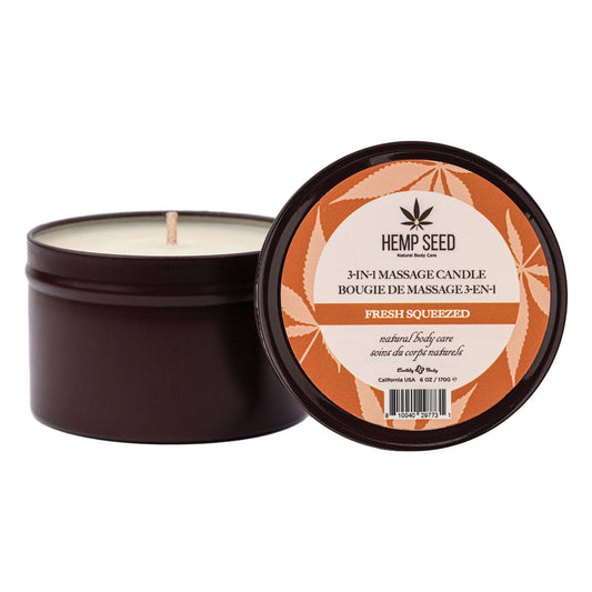 Hemp Seed 3-In-1 Massage Candle - Fresh Squeezed (Bitter Orange, Juicy Peach, Musk) Scented - 170 g - HSCS025B