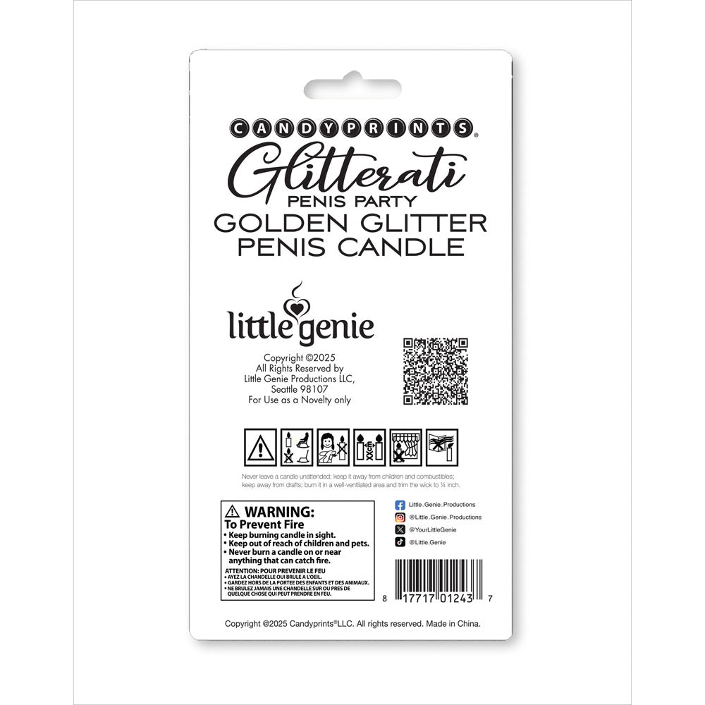 Glitterati Gold Glitter Penis Candle - Gold 10 cm Penis Party Candle