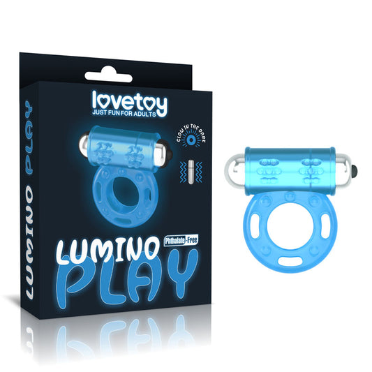 Lumino Play Vibrating Penis Ring - Glow in the Dark Blue Vibrating Cock Ring - LV343215