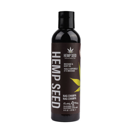 Hemp Seed Massage & Body Oil - Nag Champa (East Indian Incense) Scented - 237 ml Bottle - MAS009