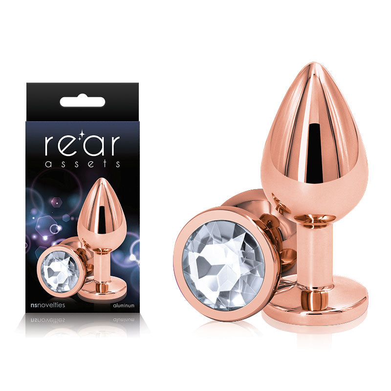 Rear Assets Rose Gold Medium - Rose Gold Medium Metal Butt Plug with Clear Gem Base - NSN-0961-21