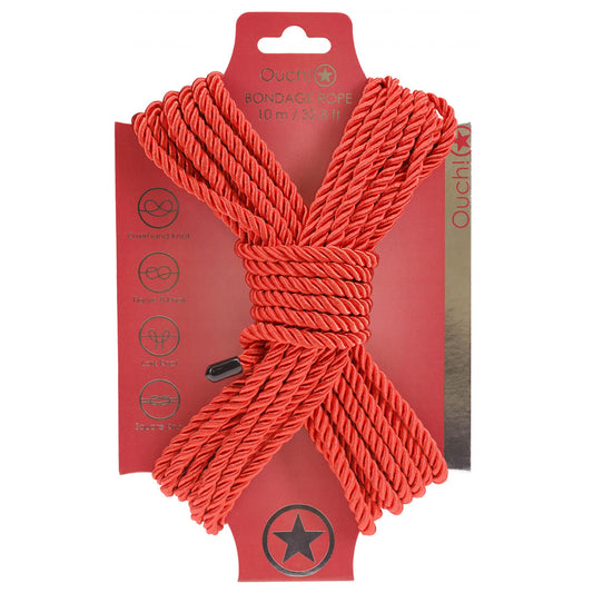 OUCH! Bondage Rope - 10 M - Red - Red Nylon Bondage Rope - 10 metre Length - OU1058RED