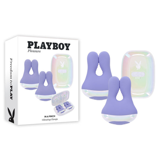 Playboy Pleasure IN A PINCH - Purple Rechargeable Vibrating Nipple Clamps with Charging Carry Case - PB-RS-5728-2