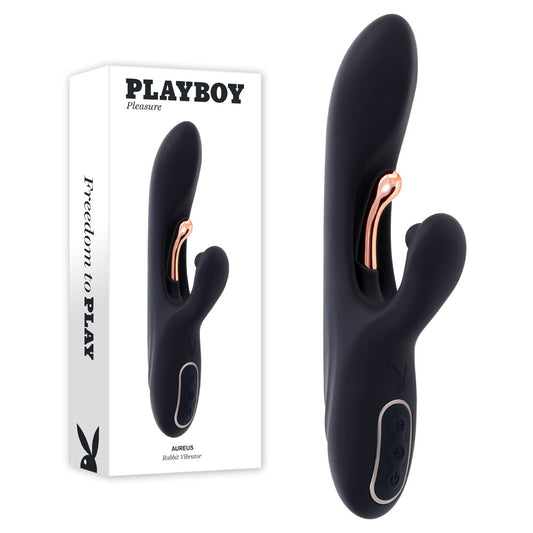 Playboy Pleasure AUREUS - Black 22.7 cm USB Rechargeable Rabbit Vibrator with Internal Flicker - PB-RS-5919-2