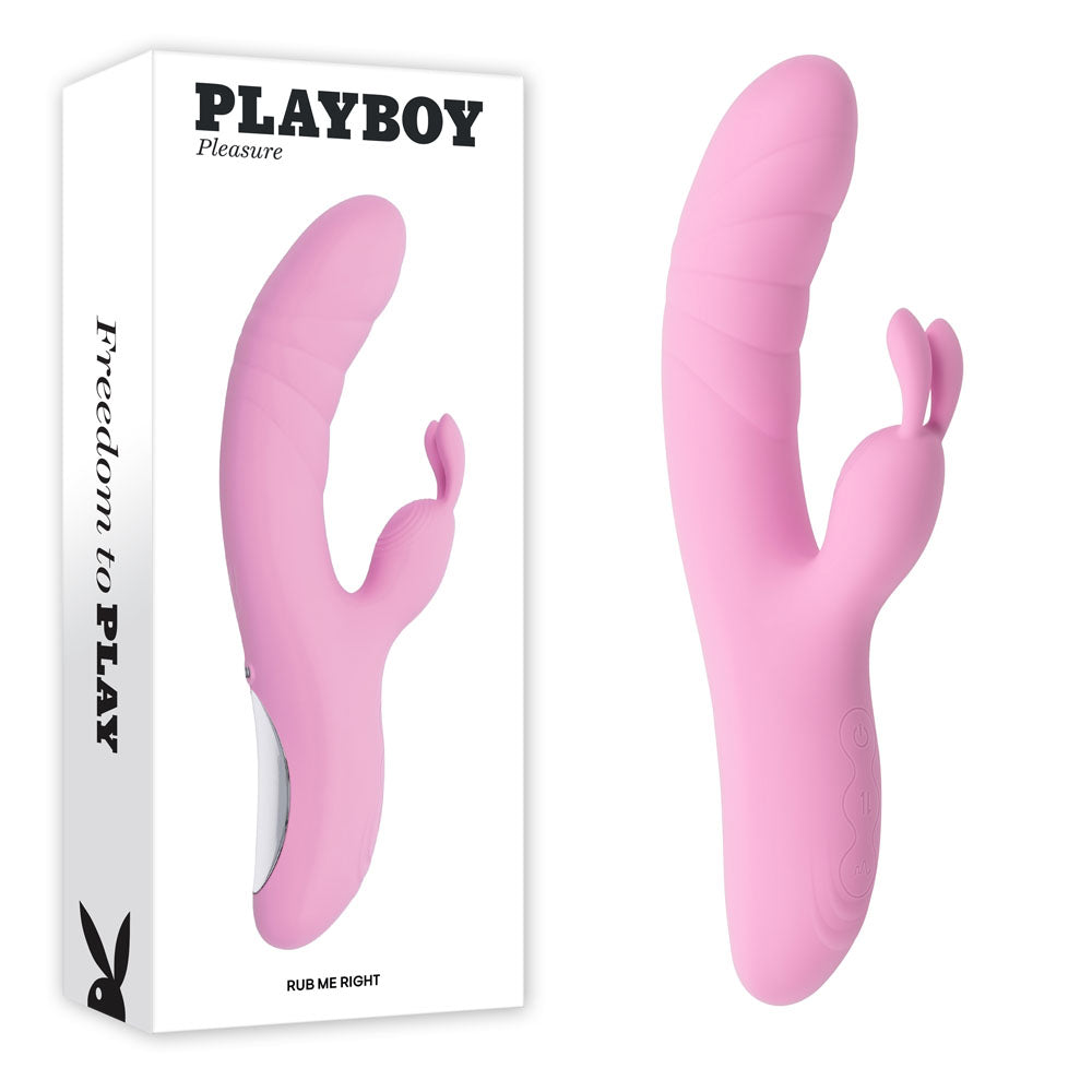 Playboy Pleasure RUB ME RIGHT - Pink 23.2 cm USB Rechargeable Thrusting Rabbit Vibrator - PB-RS-6626-2