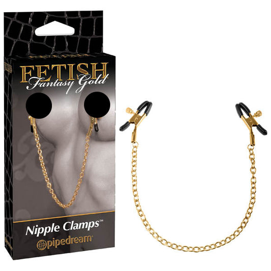 Fetish Fantasy Gold Chain Nipple Clamps - Gold Nipple Clamps with Chain