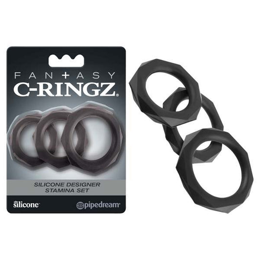 Fantasy C-Ringz Silicone Designer Stamina Set - Black Cock Rings - Set of 3 Sizes - PD5967-23
