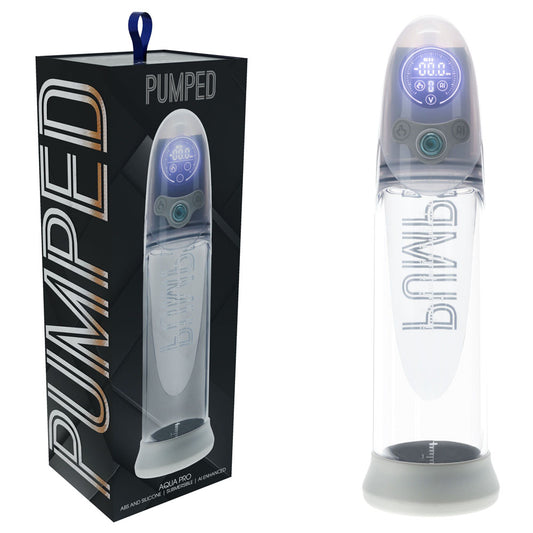 PUMPED Aqua-Pro Auto Pump - Grey - Grey/Clear USB Rechargeable AI-Enabled Submersible Auto Penis Pump - PMP053GRY