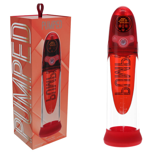 PUMPED Aqua-Pro Auto Pump - Red - Red/Clear USB Rechargeable AI-Enabled Submersible Auto Penis Pump - PMP053RED