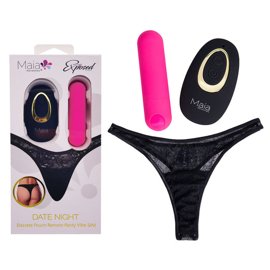 Maia DATE NIGHT PANTY VIBE - S/M - Black S/M Panty with Pink USB Rechargeable Bullet & Remote - RM330-PK-SM
