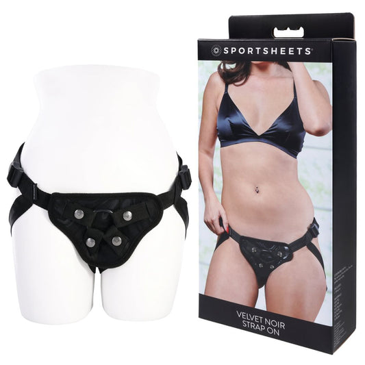 SPORTSHEETS Velvet Noir Strap On - Black Adjustable Strap-On Harness (No Probe Included) - SS37007