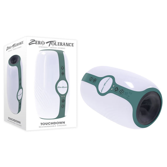 Zero Tolerance TOUCHDOWN - White 15 cm USB Rechargeable Vibrating & Tightening Stroker - ZE-RS-5100-2