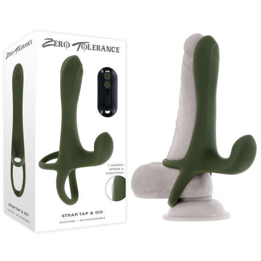 Zero Tolerance STRAP, TAP & GO - Green USB Rechargeable Vibrating & Tapping Penis Sleeve with Wireless Remote - ZE-RS-6602-2